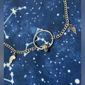 💜 NWOT Skull & Angel Wing Chain Necklace
